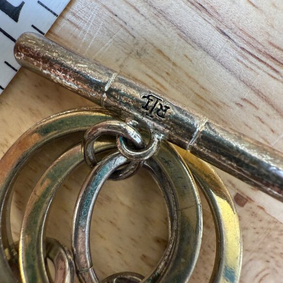 Vintage Ralph Lauren RLL Gold & Silver Circle Link 18" Toggle Necklace Statement - Picture 4 of 6